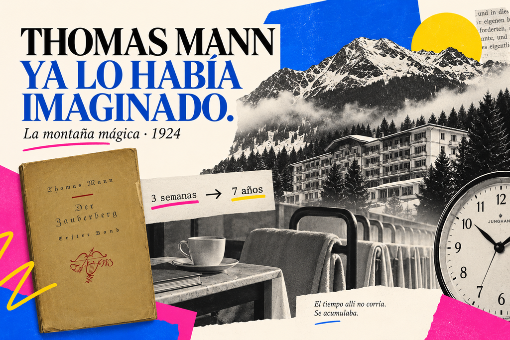 Collage sobre La montaña mágica de Thomas Mann y la percepción del paso del tiempo.